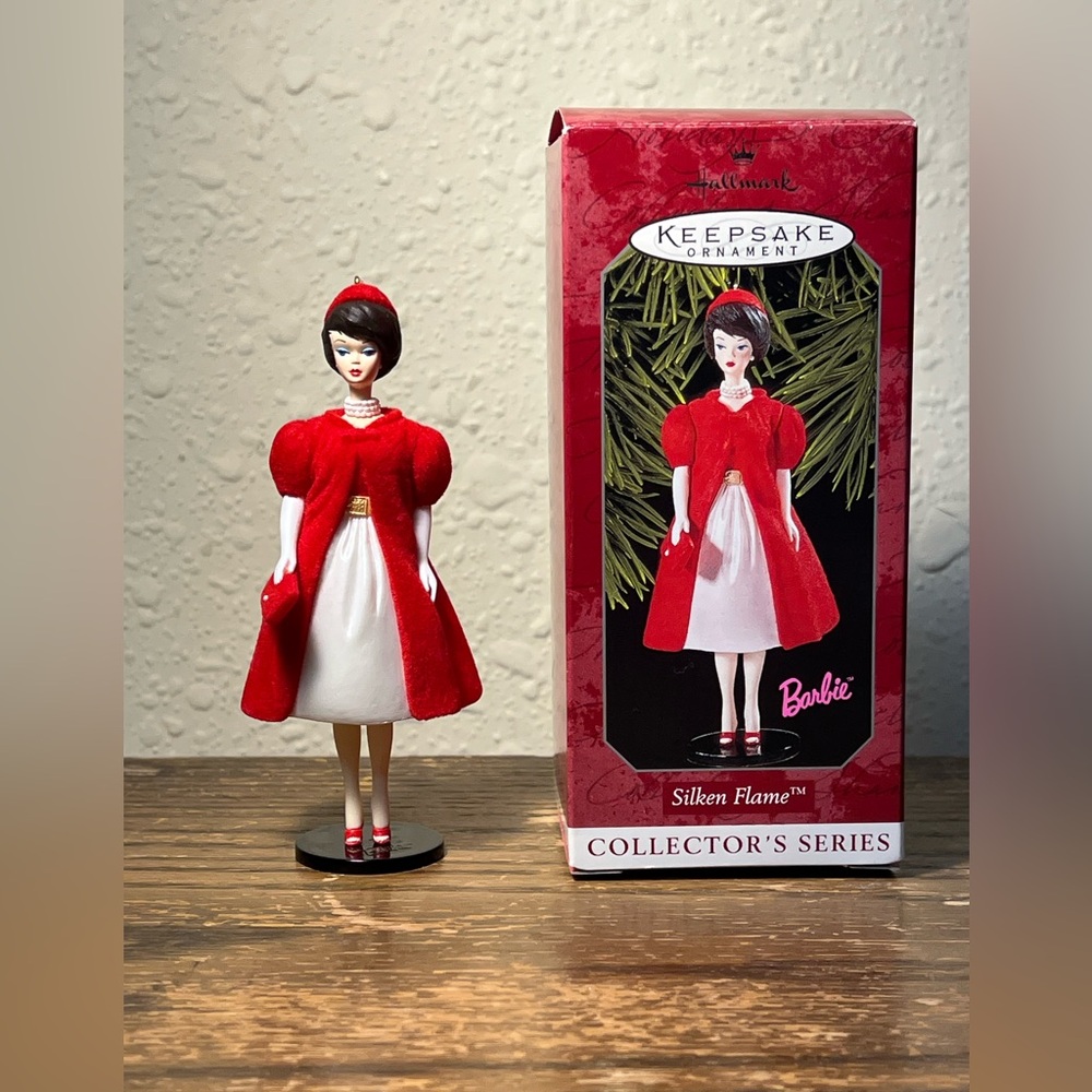 Hallmark Silken Flame Barbie Ornament in Red and White